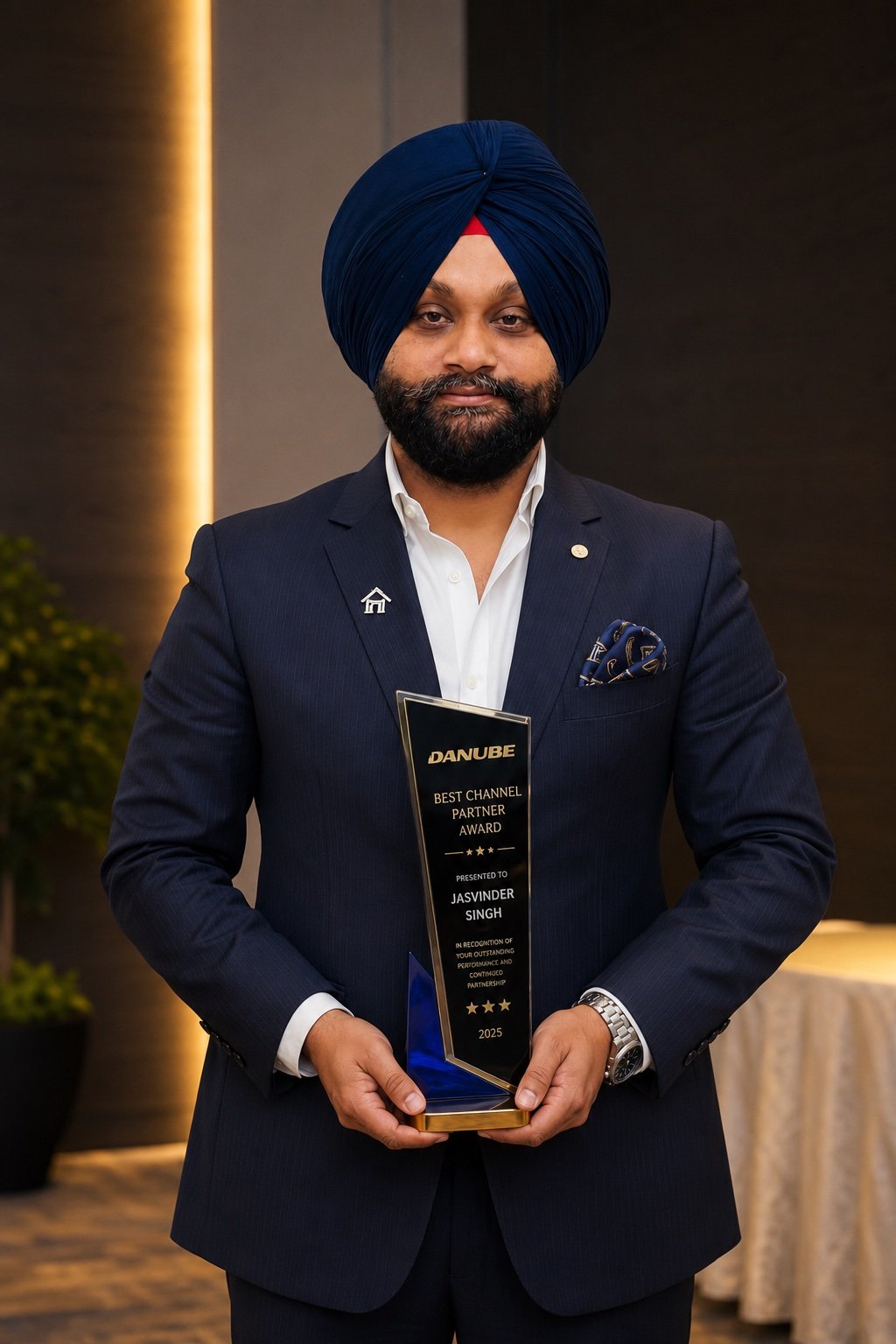 Jasvinder Singh holding the Danube Best Channel Partner Award