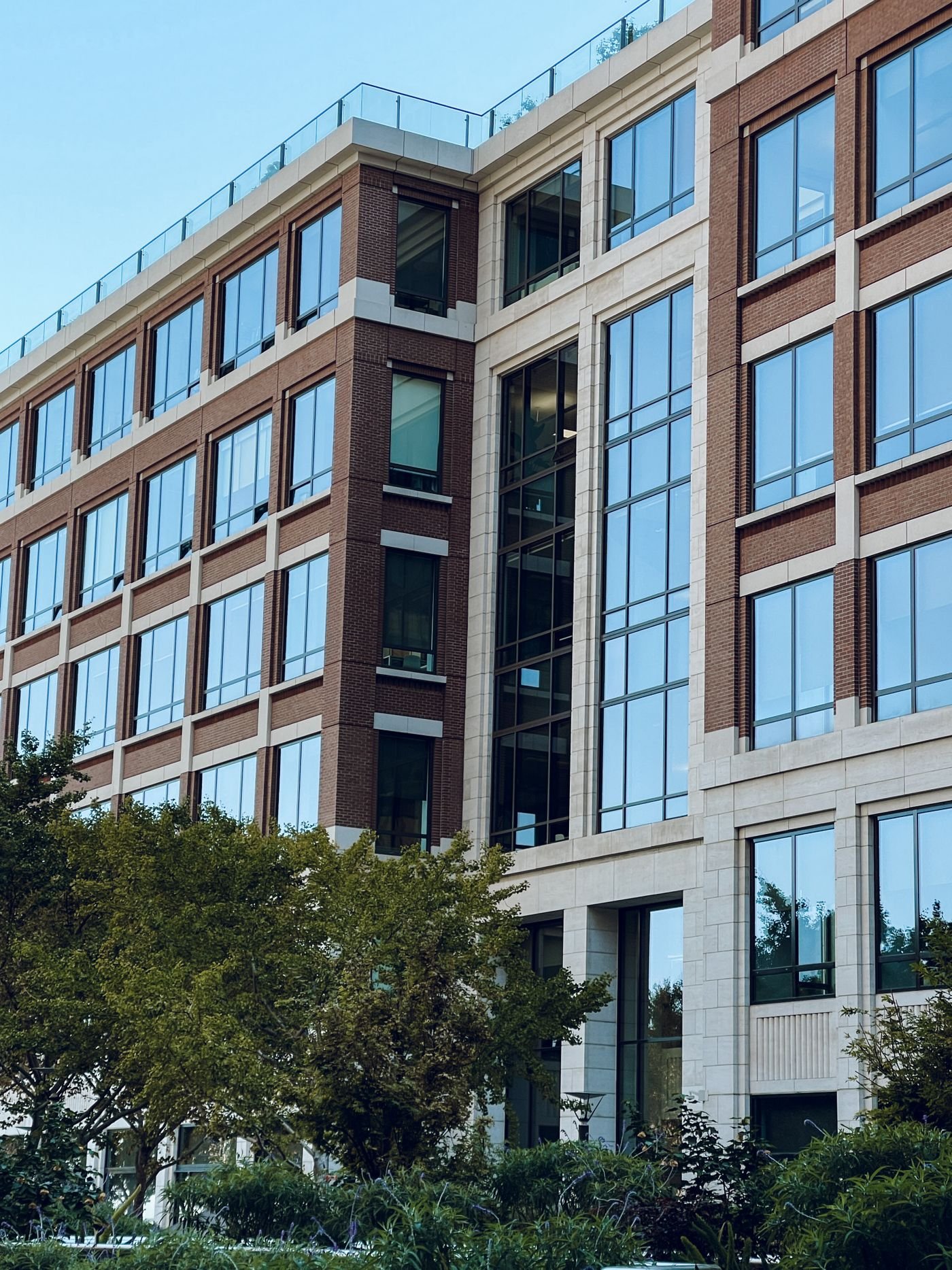 Contemporary office development with landscaped surroundings